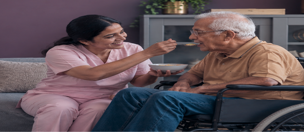 A caregiver spending time with an older adult